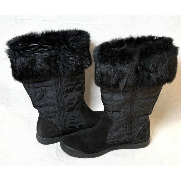 Coach Talen Womens 7M Black Leather Quilted Winter Boots Zip Up Faux Fur Q244 - Picture 3 of 6